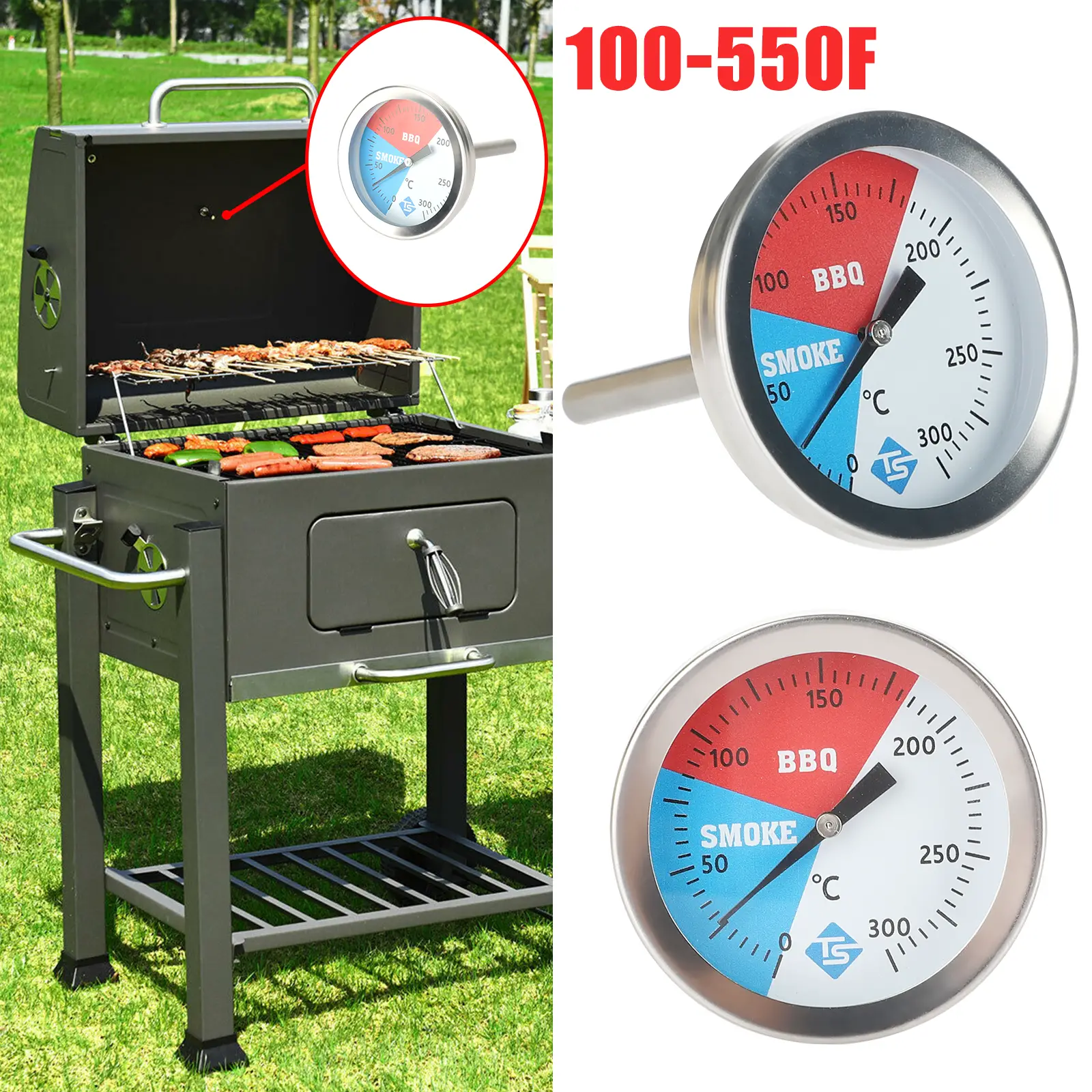 2/1PCS 3Inch Barbecue Grill Thermometer, BBQ Charcoal Grill Smoker ...