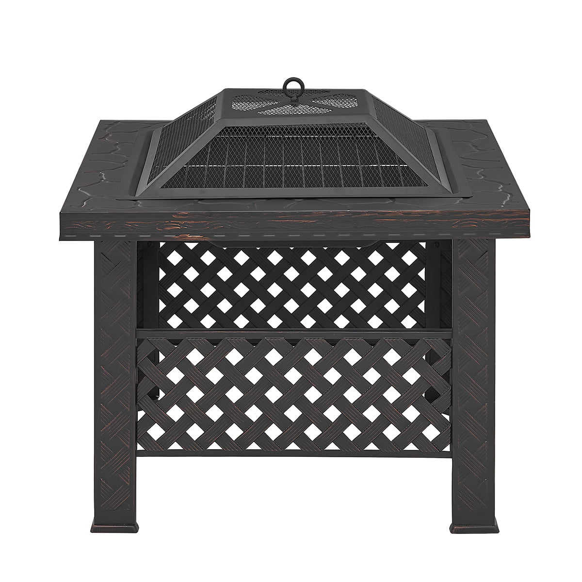 Barton 26"  Outdoor Square Firepit Table Wood Burning Fire Pit with BBQ ...