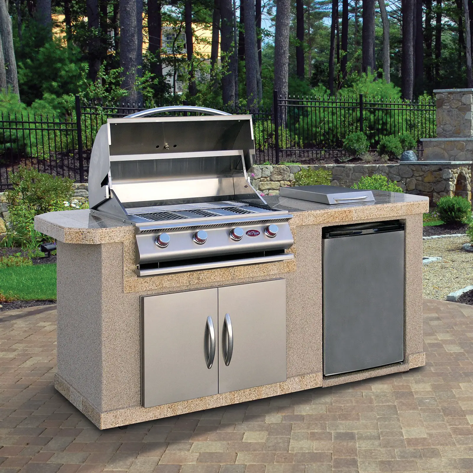 Cal Flame 7 ft. Stucco Grill Island With 4 Burner Gas Grill