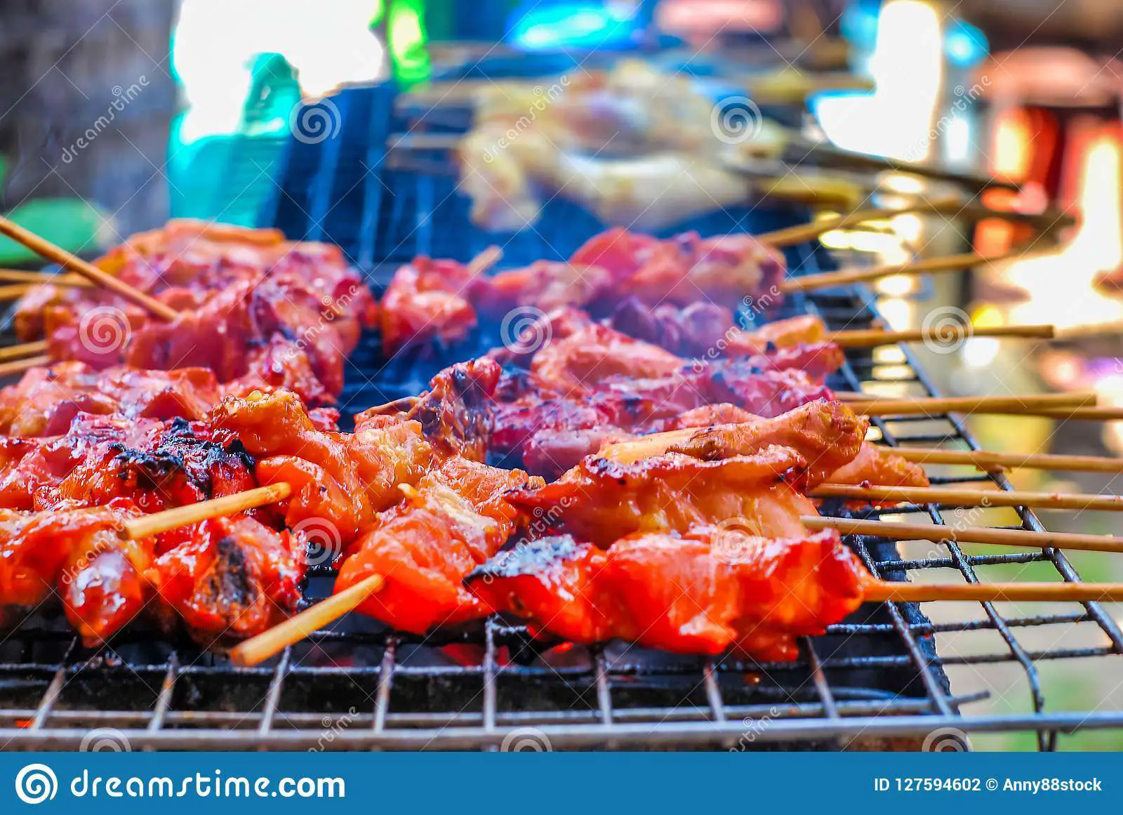 Grilled Chicken On Charcoal Grill Stock Photo