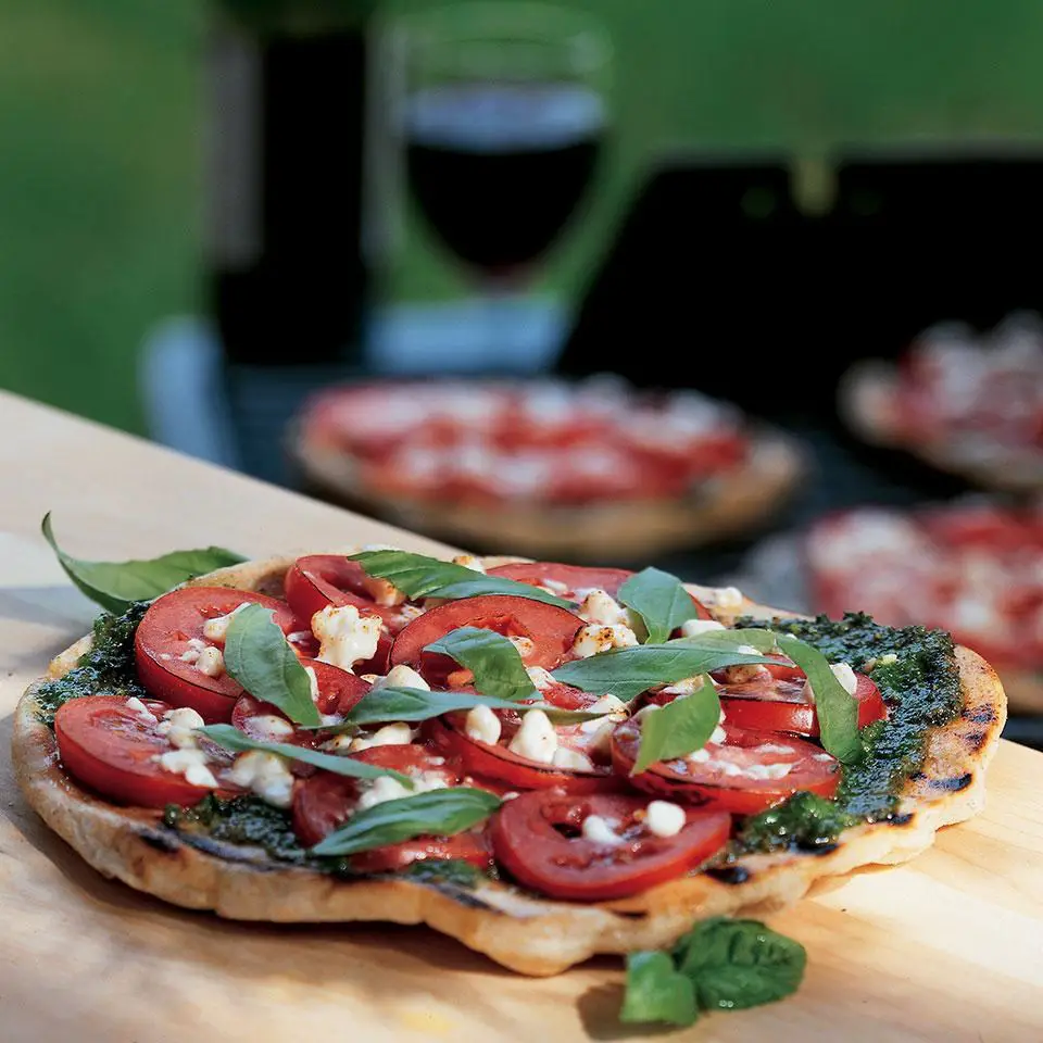 Grilled Pizza with Pesto, Tomatoes &  Feta Recipe