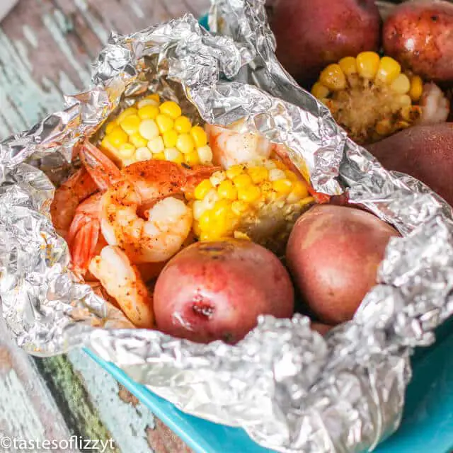 Grilled Shrimp Foil Packets Recipe {with Seasoned Potatoes and Corn}