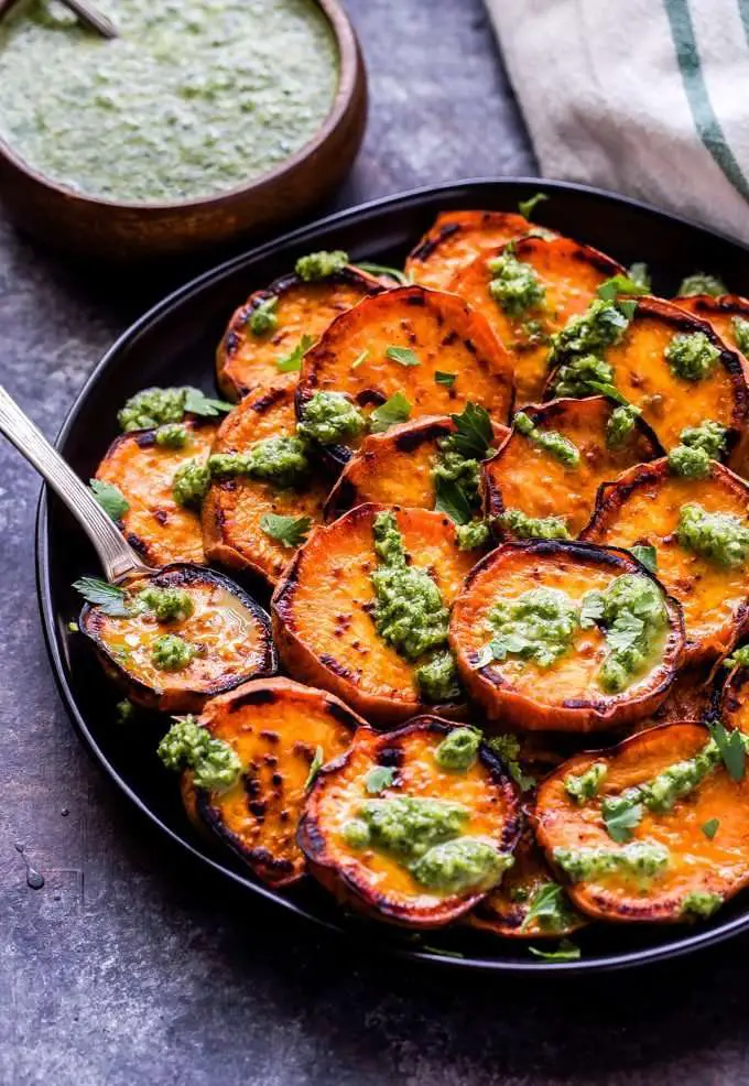 Grilled Sweet Potatoes with Cilantro Chimichurri