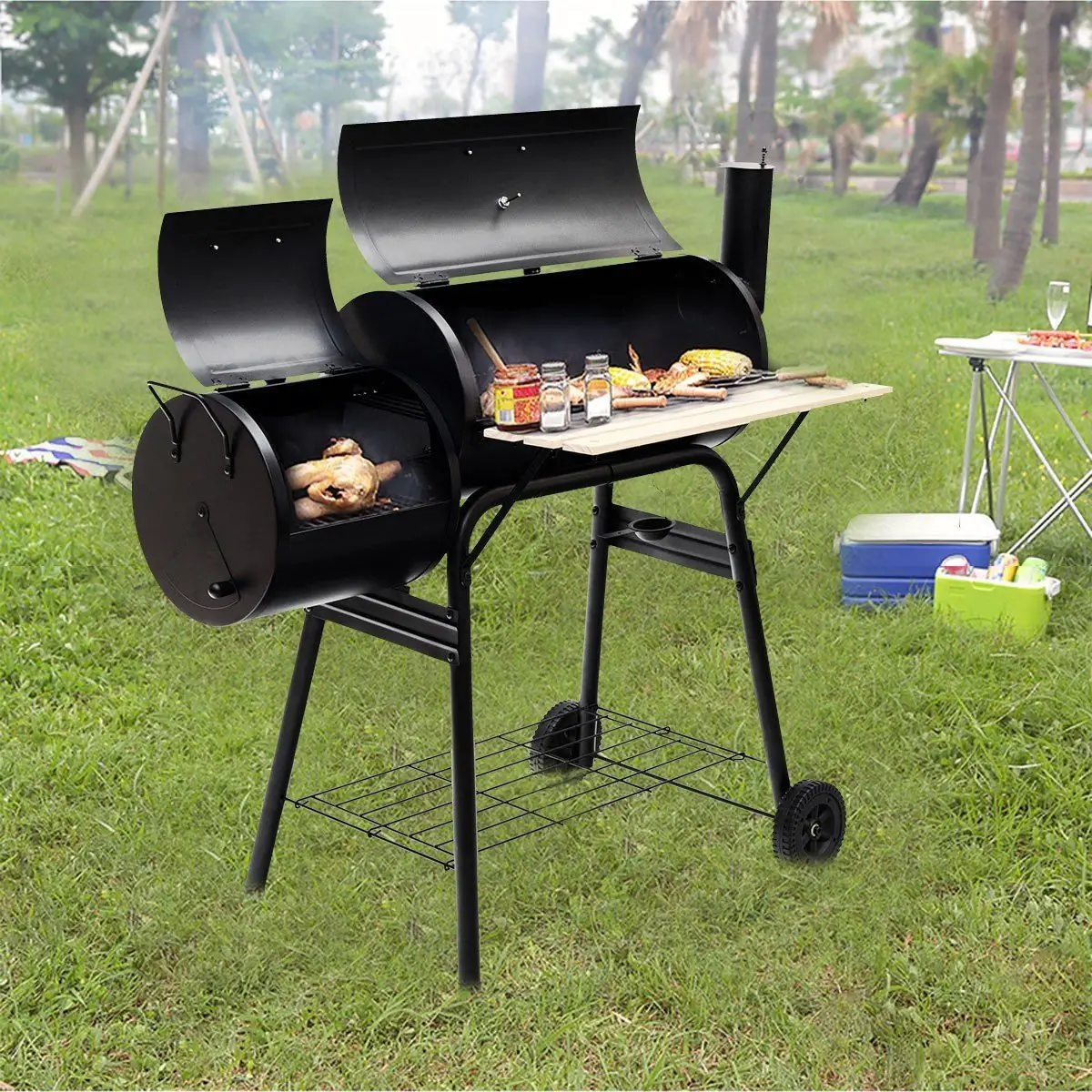 Outdoor BBQ Grill Barbecue Pit Patio Cooker Black ...