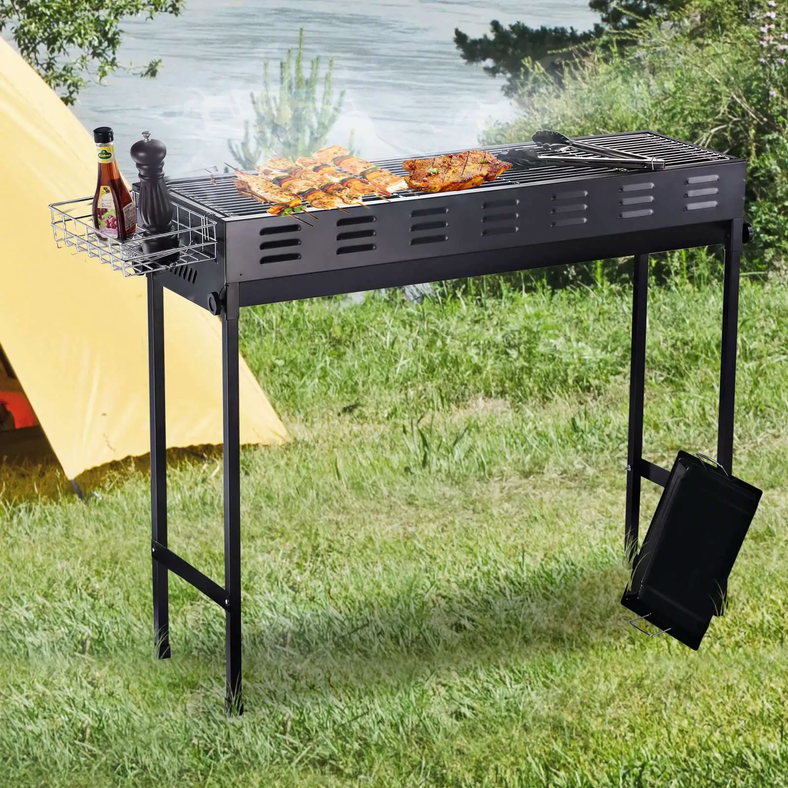 Outside Iron Compact Charcoal Grill w/ Cooking Grates ...
