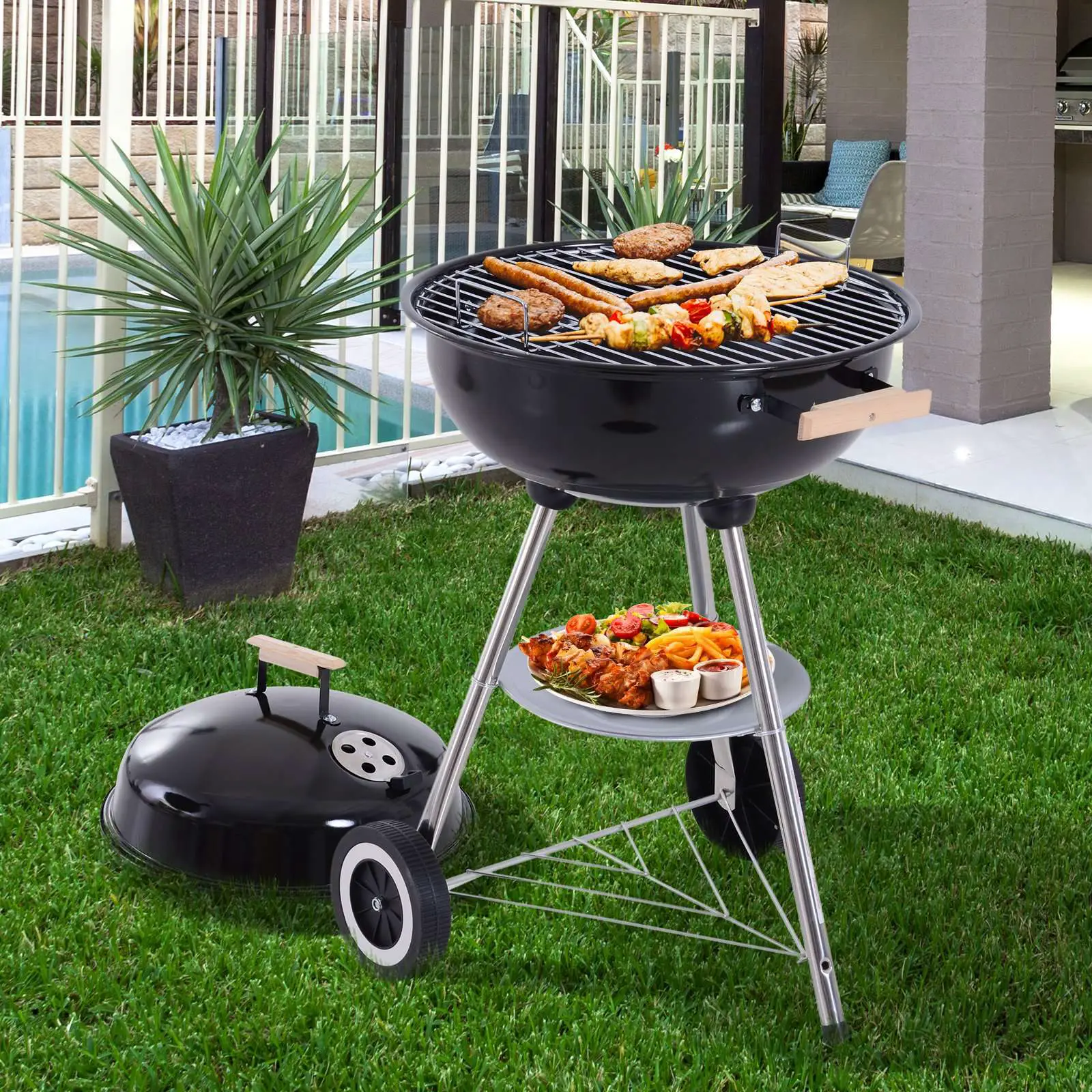 Outsunny Portable Round Kettle Charcoal Grill BBQ Outdoor ...