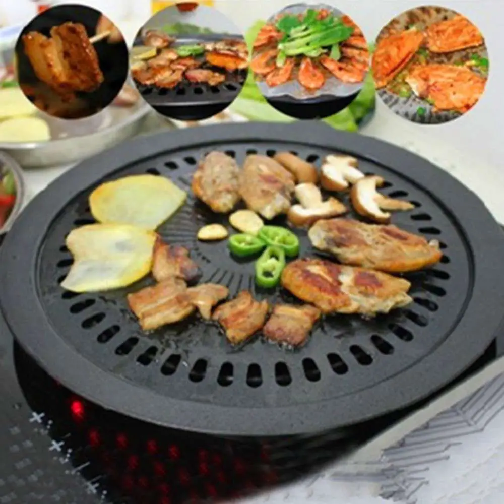 Round Iron Korean BBQ Grill Plate Barbecue Non
