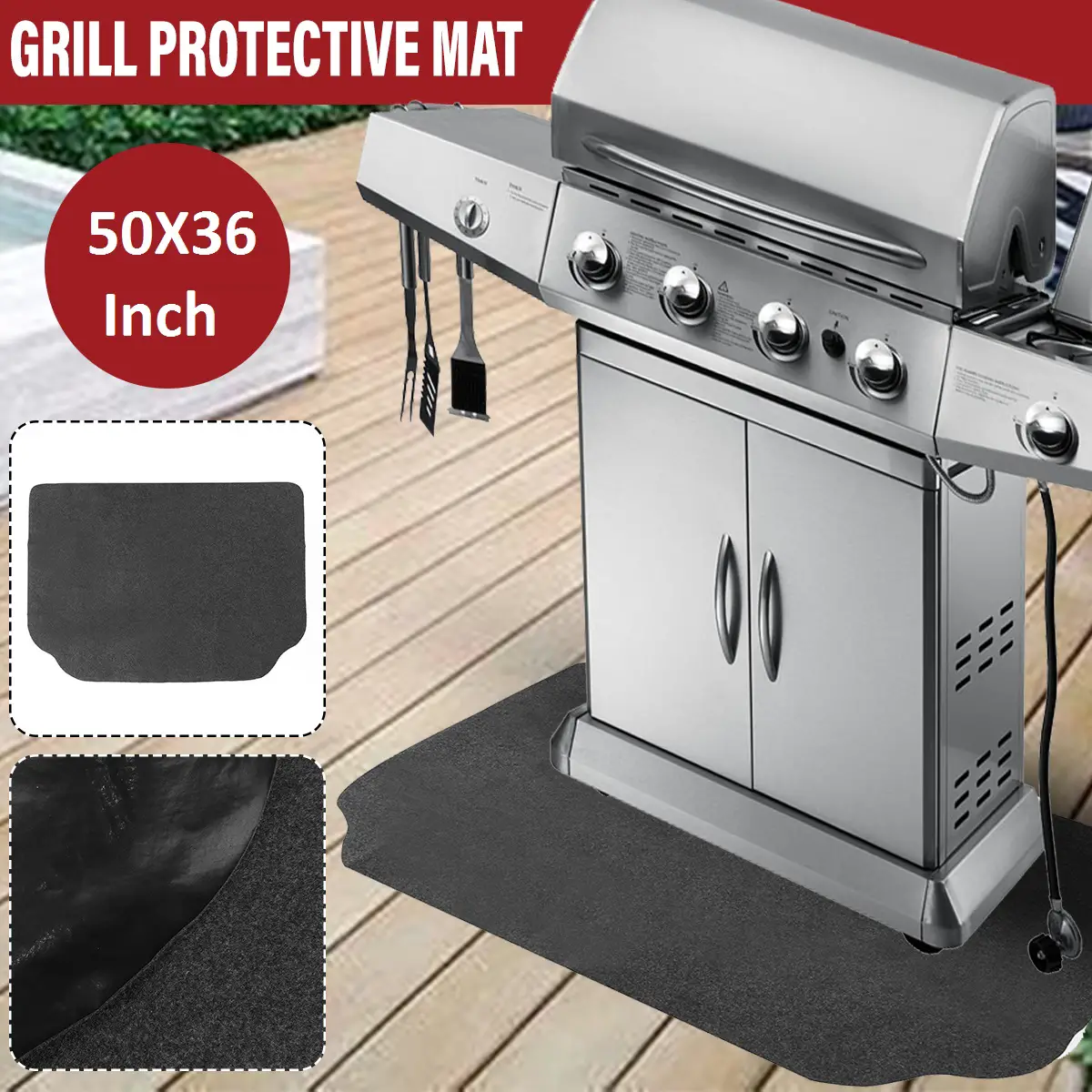 Under The Grill Mat, (36"  x 50" ) BBQ Grilling Gear Gas Electric Grill ...